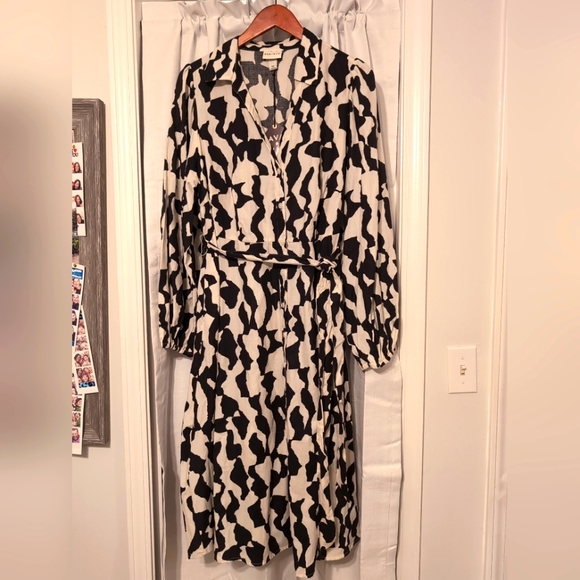 Ava & Viv NWT Cotton Blackand White Belted Balloon Long‎ Sleeves Shirt Dress XXL - Picture 1 of 10